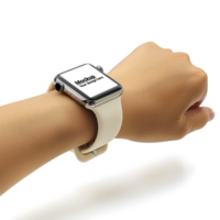 Mockup of a white smart watch with a square display on a white background psd