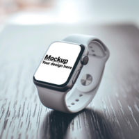 Mockup of a white smart watch on a table background psd