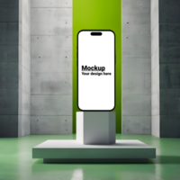 Mockup of a smartphone on a stand in a room psd