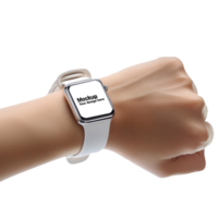 Mockup of a white smartwatch on a hand without background psd