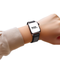 Mockup of black smart watch with square wrist display on white background psd