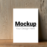 Layout of a greeting card on a wooden table psd