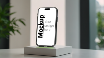 Mockup of a phone on a blurred background of a room psd