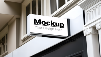 A mockup sign is displayed on the side of a building psd