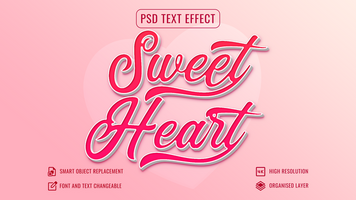 Sweet heart text effect mockup with customizable background design psd