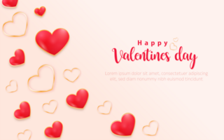Happy valentines day romantic background design with 3d red and gold hearts on white background psd