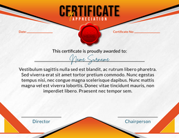Certificate of Appreciation template with orange and yellow color psd