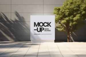 Mock up board on the street with a tree psd