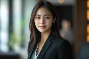 A professional woman in a business setting, exuding confidence and poise. photo