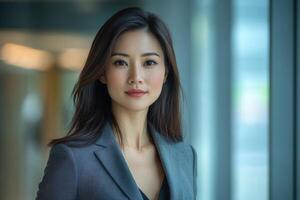 Portrait of confident Asian businesswoman showcasing ambition and leadership photo