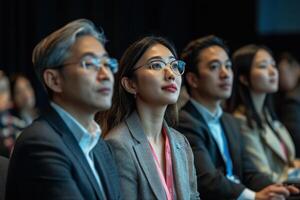 Attendees engaged in a conference, listening attentively. photo