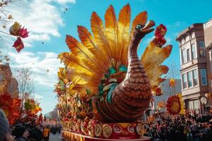 Elaborate Turkey Float in Parade with Spectators photo