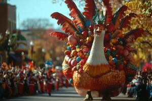 A Festive Thanksgiving Turkey Float at a Parade photo