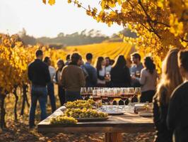Wine Tasting in Autumn Vineyard with Grapes and People photo