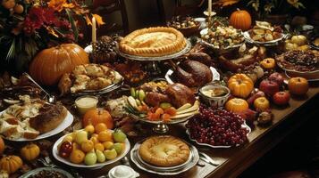 A Festive Thanksgiving Table Spread With Delicious Food photo