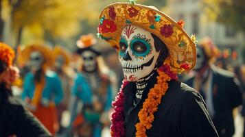Man with Day of the Dead Makeup and Straw Hat photo
