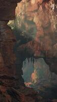 A large cave with a small cave in the middle of it video
