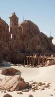 A desert scene with rocks and a mountain in the background video