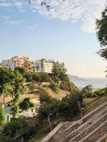 A view of a train track and a building photo