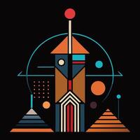 A colorful illustration of a building with a clock on top vector