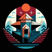 A colorful illustration of a house in the middle of a forest vector