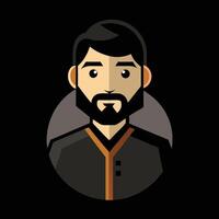 A man with a beard and mustache in a black and orange shirt vector