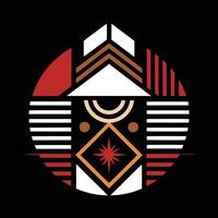 A black and red geometric design with a star in the center vector