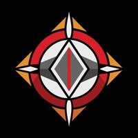 A red and black compass with a white and black design vector