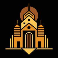 A church building with a sun in the background vector