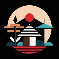A house with a sun in the background vector