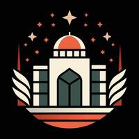 A logo for a building with stars and a clock vector