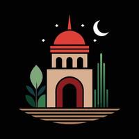 A mosque and cactus in the desert vector