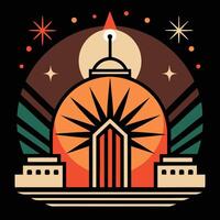 A logo for a building with a clock and stars vector