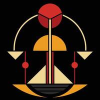 A black and red logo with a boat and a red ball vector