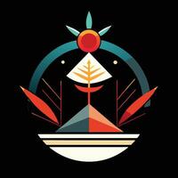 A colorful logo with a tree and sun vector