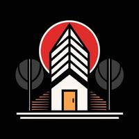 A building with a red sun in the background vector