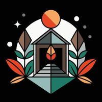 A house with leaves and flowers on it vector