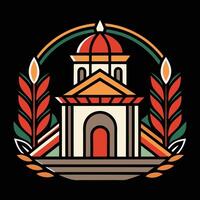 A church with a tower and wheat in the background vector