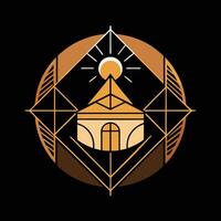 The logo for a temple in a circle vector