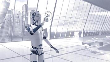 Artificial intelligence works with the drone control system. 3D render video