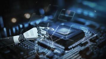 The robot interacts with a virtual panel in the digital space video