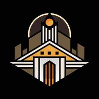 The logo for a building with a clock on it vector