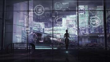 Visualization of cloud technologies under AI control video
