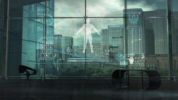 Infographic hologram on the theme of artificial intelligence, 3D render video