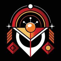 A red and orange logo with a sun and a circle vector