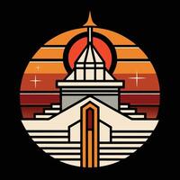 The logo for the game is a building with a sun in the background vector