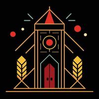 A building with a clock and a clock tower vector