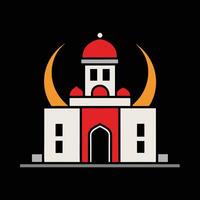 A mosque with a red roof and a crescent moon vector