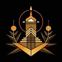 The logo for the game is a golden tower with a cross on it vector