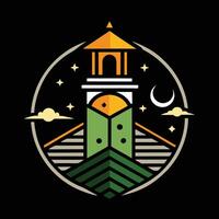 A logo for a restaurant with a tower and moon vector